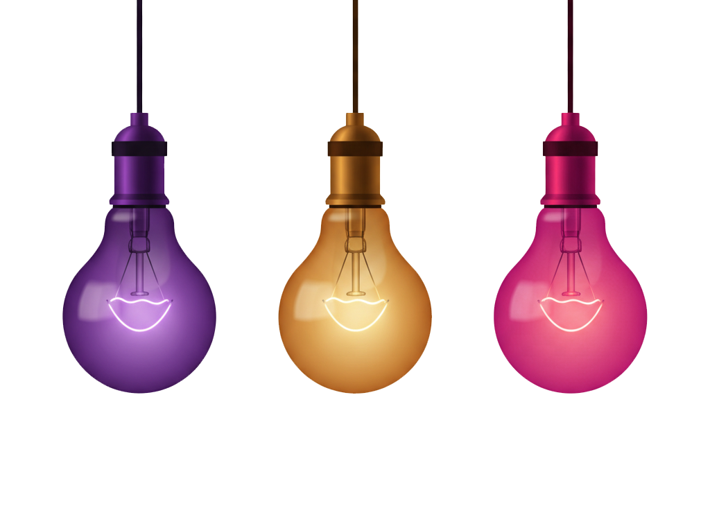 Three colorful light bulbs representing the light bulb moment of understanding AI